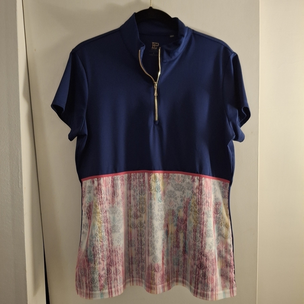 EP New York Women's Short Sleeve Top with Blue and Pink Accents